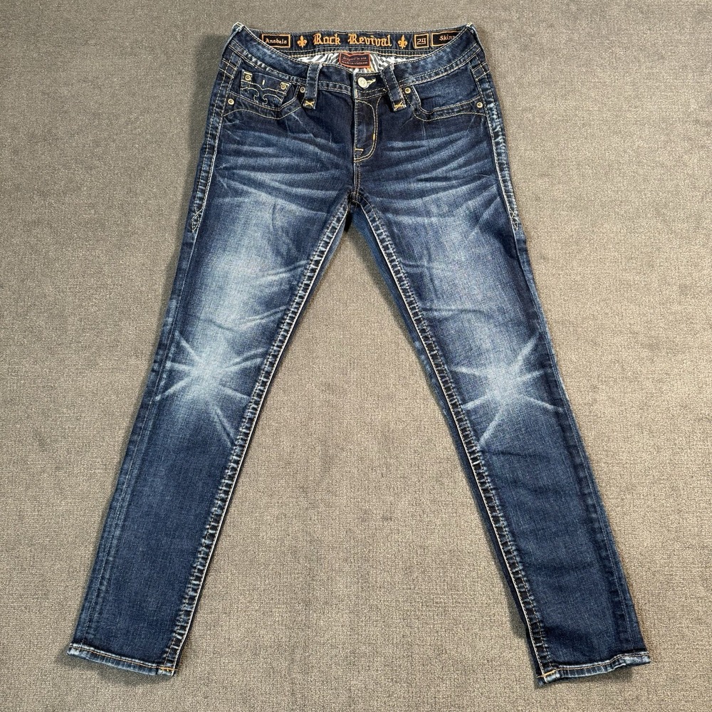 Rock Revival Anabela Skinny Jeans Women's Size 29x28 Dark Wash Faded Denim